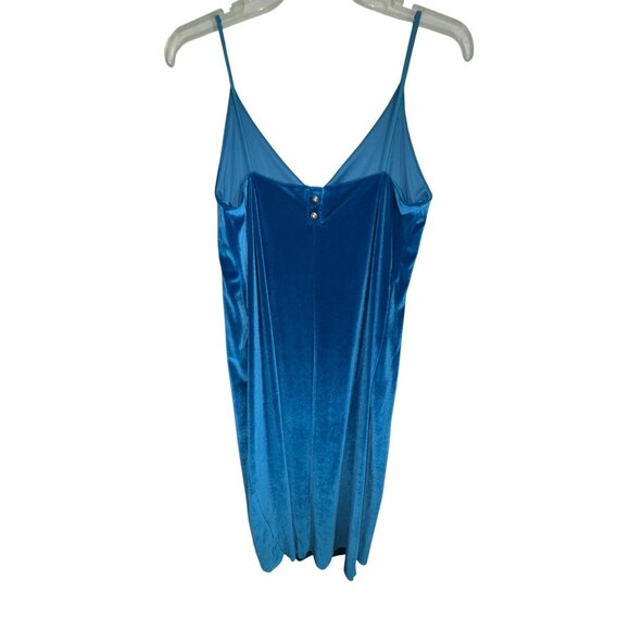 Zara‎ Blue Velvet Spaghetti Strap Midi Dress Size Large Rhinestone Sexy Stretch - Picture 2 of 8